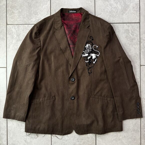 VTG Affliction Red Label Premium Men's Goth Blazer Jacket XL 48-50 Graphic RARE - Picture 2 of 14